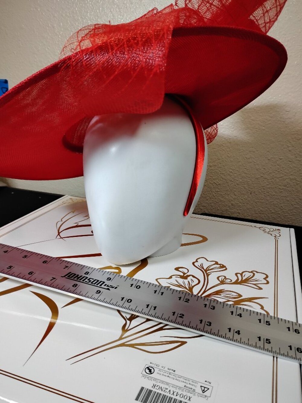 Red Wide Brim Fascinator Hat Kentucky Derby Church Tea Party Headband Floral